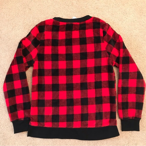 Plush Fleece Buffalo Plaid Sweatshirt NEW Womens Size Small Red Black Check - Picture 2 of 6